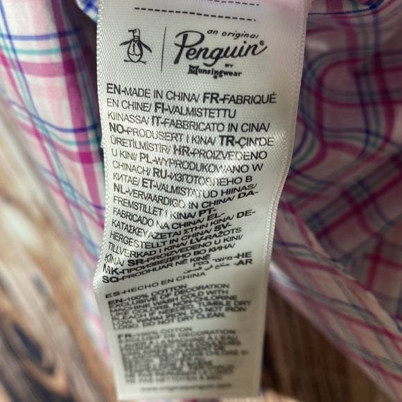 An Original Penguin Button Shirt Men's Pink Plaid Long Sleeve 100% Cotton XL - Picture 10 of 11